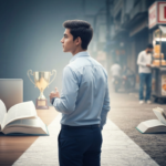 एक तरुण विद्यार्थी आत्मचिंतन करत योग्य निर्णय घेताना दिसत आहे, त्याच्या समोर यशाचा आणि अपयशाचा मार्ग स्पष्ट होत आहे. Self-reflection for right decisions.