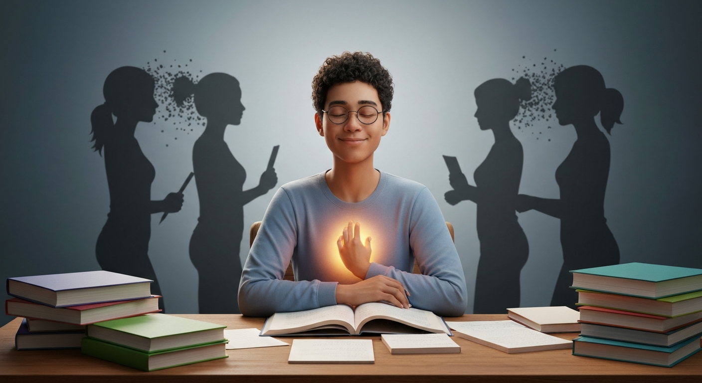 आत्मस्विकृती स्पर्धा परीक्षा तयारी करणाऱ्या विद्यार्थ्यासाठी आंतरिक शांतता आणि आत्मविश्वासाचे प्रतीक