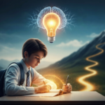 सकारात्मक दृष्टिकोन ठेवून अभ्यासात आणि जीवनात यश मिळवणाऱ्या विद्यार्थ्याची प्रेरणादायी प्रतिमा.