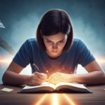 विद्यार्थी एकाग्रतेने अभ्यास करत आहे, सातत्य आणि कठोर परिश्रमातून यश मिळवत आहे. | Student studying with focus, achieving success through consistency and hard work.